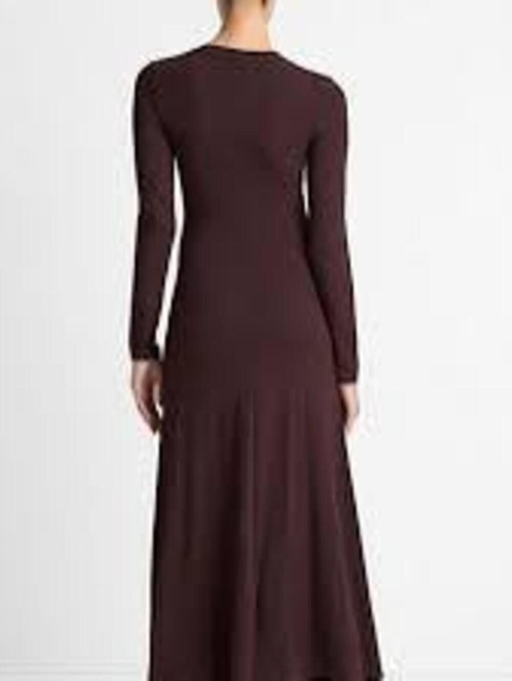 Vince Long Sleeve Ruched Burgandy Midi Dress - Picture 8 of 11